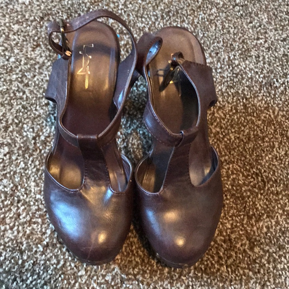 Brown platform block heels